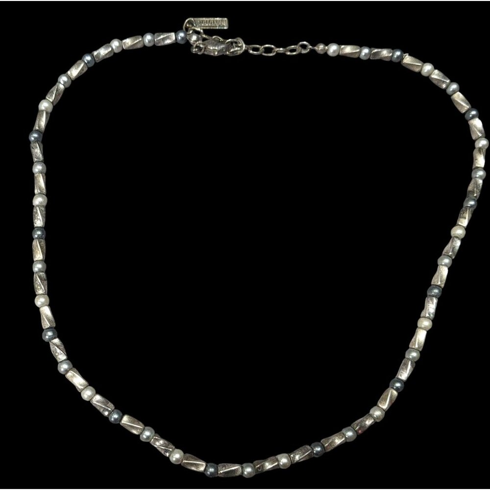 Napier Silver Tone Pearl And Metal Beaded Necklace